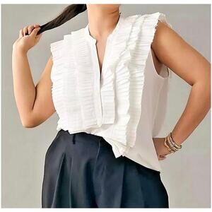 Maeve by Anthropologie Sleeveless Ruffled Tuxedo Blouse in White Size XL NWOT